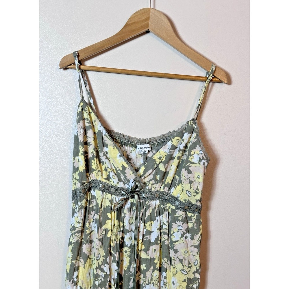 Stitch And Pine Slip Dress Medium Green Yellow Fairy Cottagecore 90s Y2K Cami M - Picture 2 of 13
